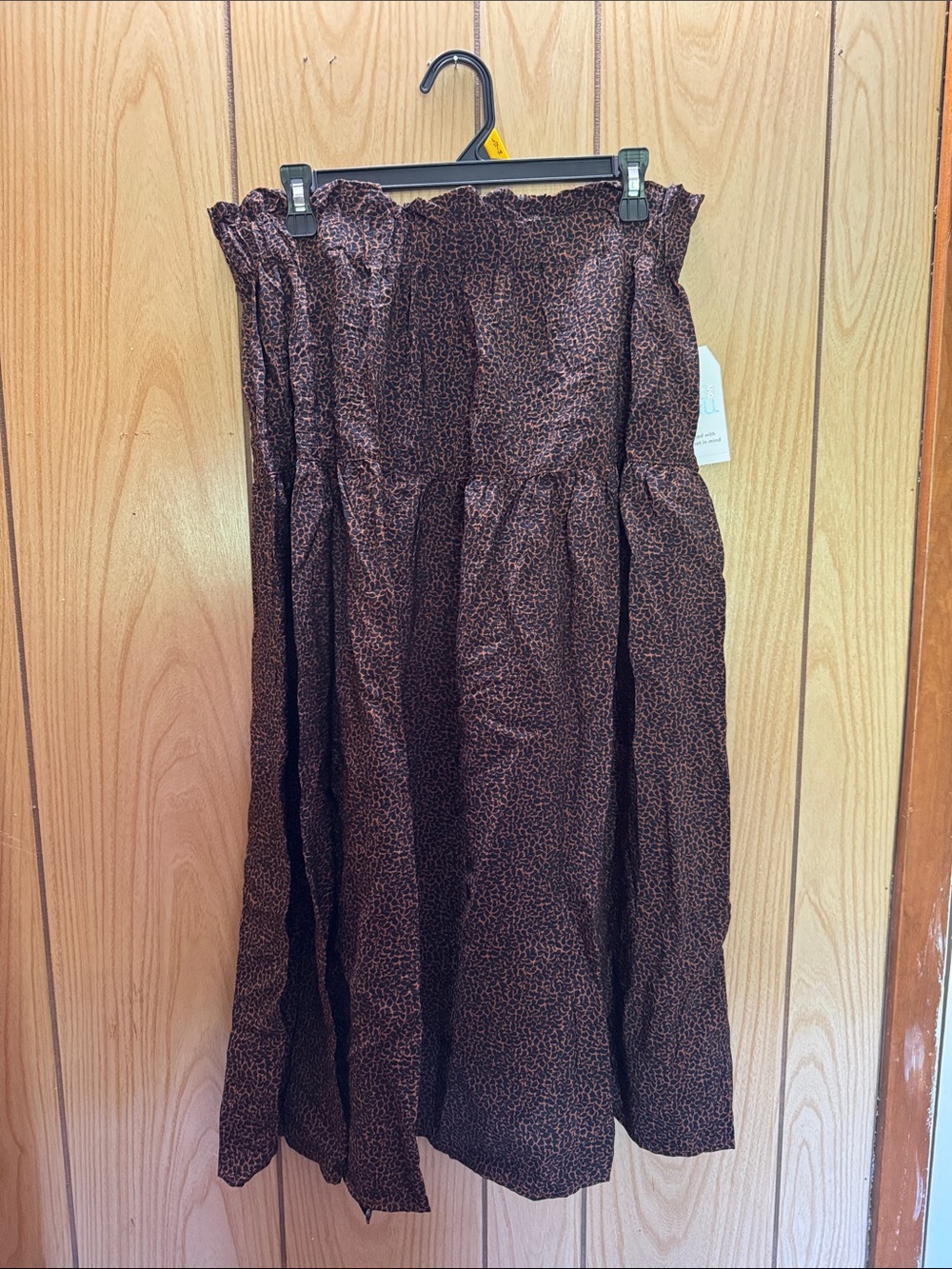 Time and Tru Chocolate Brown Printed Midi‎ Skirt with Smocked Waist